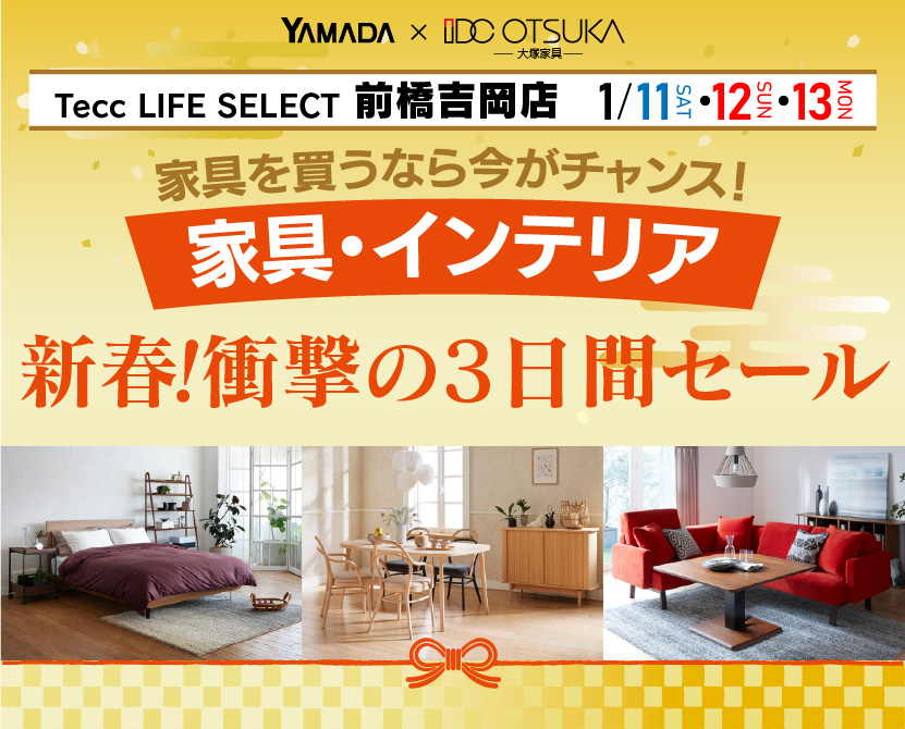 Tecc LIFE SELECT 前橋吉岡店　YAMADA×IDC OTSUKA　家具・インテリア　新春・衝撃の3日間セール