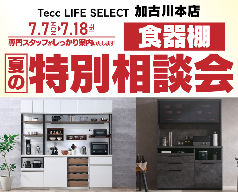 Tecc LIFE SELECT 加古川本店　家具インテリア　食器棚　夏の特別相談会
